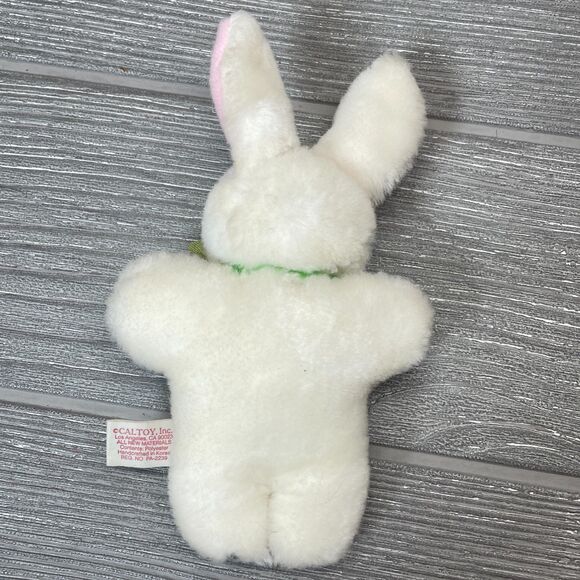 Vintage Caltoy Topper the White Bunny Rabbit Plush Green Bow Mini Stuffed Animal - Picture 4 of 12
